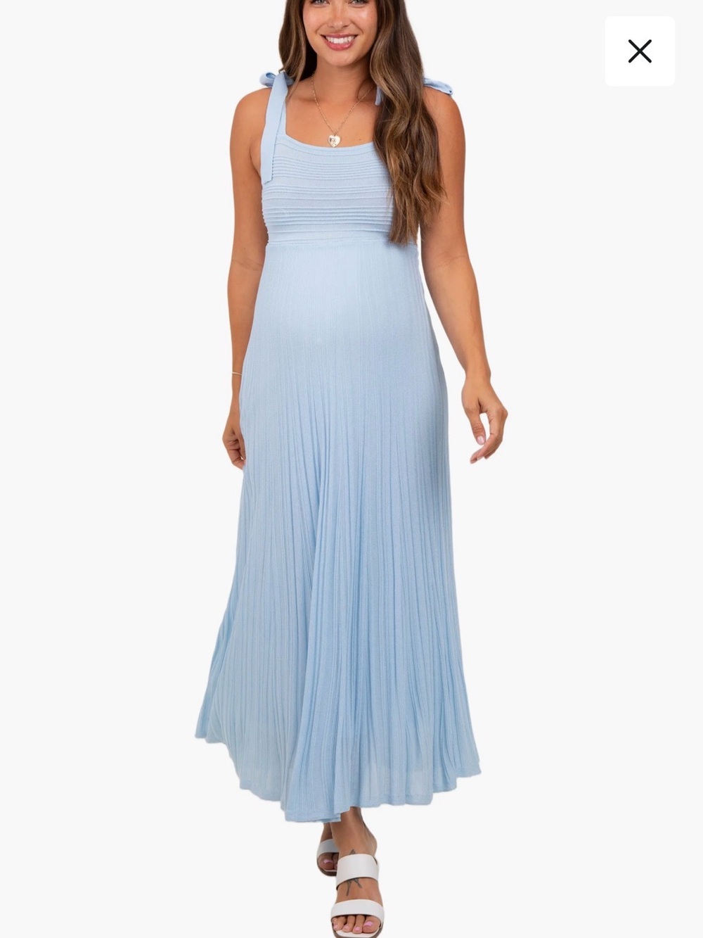 Pinkblush Light Blue Ribbed Knit Midi Dress with Tie Straps